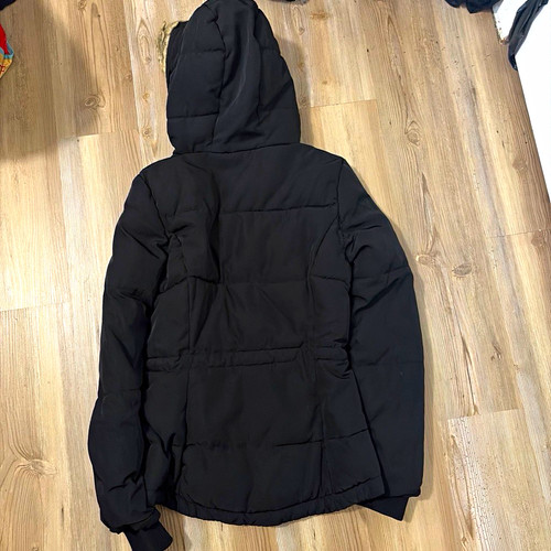 H&M, Divided by H&M Women's Black Hooded Puffer Jacket Faux Fur Trim Zip Size 0