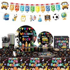 122 PCS Back to School Party Supplies, Disposable Tableware Set Include Back ...