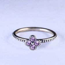 Genuine Pandora Sterling Silver Pink CZ Oriental Blossom Ring 191001PCZ Size 50