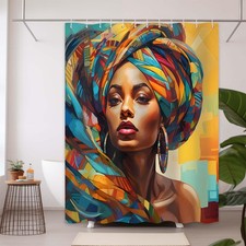 African Shower Curtain, Afro Black Girl Shower Curtain, African Black Woman S...