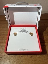Disney Minnie Mouse Sterling Silver Gold Tone Stud Earrings New in Box