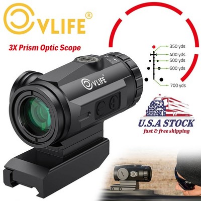 Motion Awake 3x Prism Red Dot Sight Scope Illuminated BDC Reticle For .223/5.56