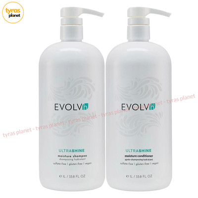 Evolvh UltraShine Moisture Shampoo & Conditioner Hydrating Hair Vegan 33.8 Oz 1L