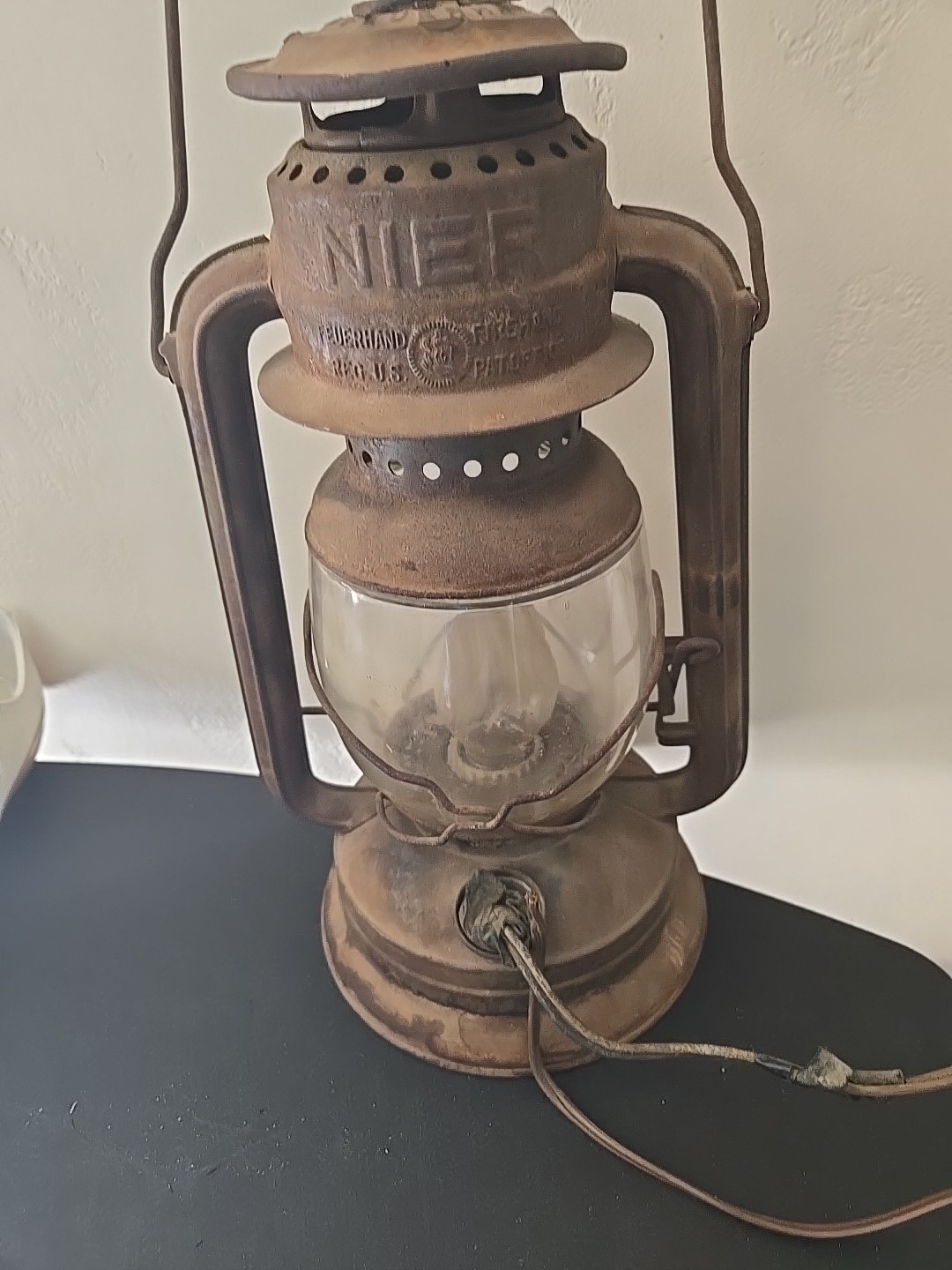 Vintage Nier Feuerhand 260 Lantern Germany Kerosene Oil Lamp Wired Globe WWII