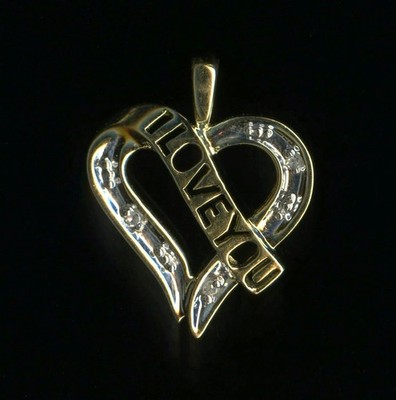 10K 1,48 Gramm massiver Gelbgold natürlicher Diamant ''I LOVE YOU'' Herz Anhänger-WV