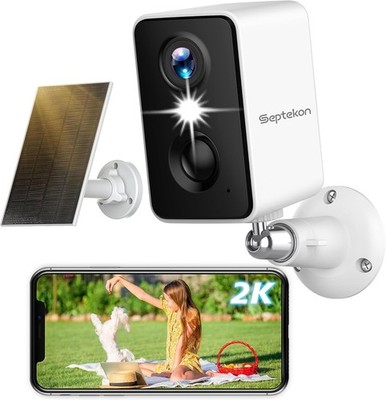 Septekon 2K Solar Überwachungskamera Außen kabellos, Flutlicht WLAN Akku Cam