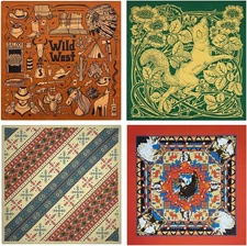 Bycc Bynn 4-Pack 100% Cotton Bandana Set, Vintage Graphic Print, 22x22 inches