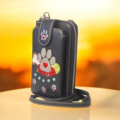 Dog Paw Print Wallet Purse Crossbody Bag Small Cell Phone Holder Women Western