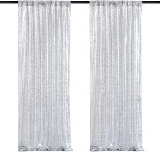 Silver Sequin Backdrop Curtains-2 Panels 2Ftx8Ft Silver Backdrop for Valentines