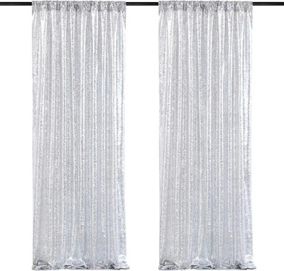 Silver Sequin Backdrop Curtains-2 Panels 2Ftx8Ft Silver Backdrop for Valentines