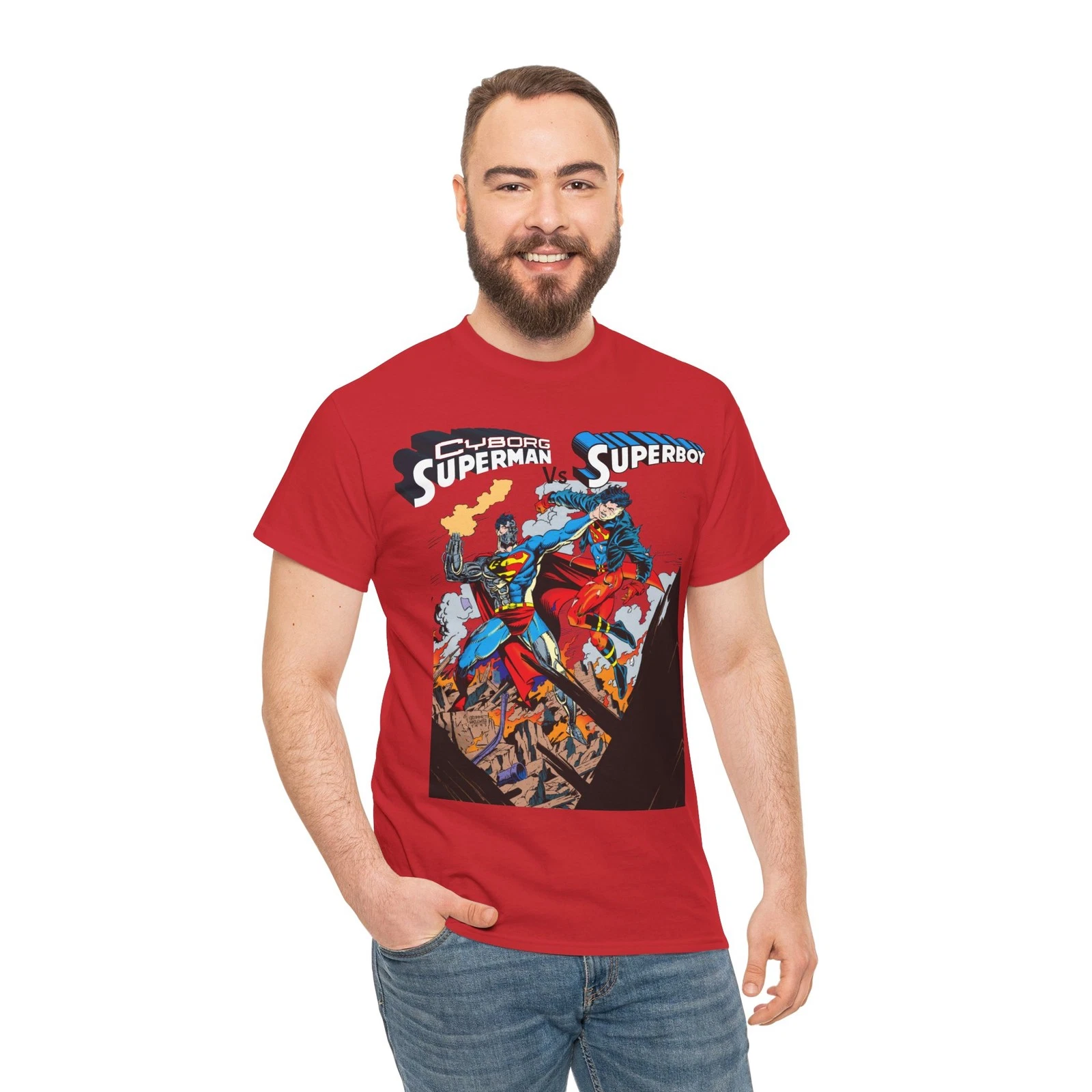 Cyborg Superman Vs Superboy T-Shirt - Tom Grummett Art - DC Comics