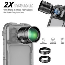 2X Converter w/ 200mm & 300mm Macro Lens for Phone Telephoto Lens Teleconverter