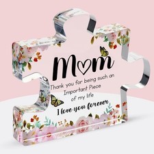 Gifts for Mom - Cute Engraved Acrylic Block Puzzles Piece - Mom Flower Design