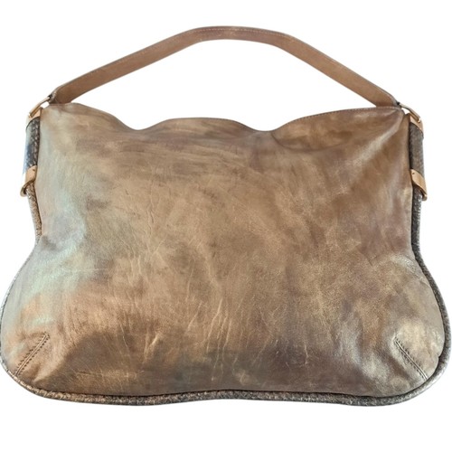 JIMMY CHOO Zoe Leather Hobo Bag w/Snakeskin Trim Metallic Gold/Brown - Picture 8 of 14