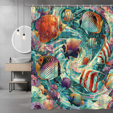 Colorful Tropical Fish Shower Curtain Ocean Floral Print
