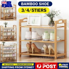 3-5 Tiers Layers Bamboo Shoe Rack Storage Organizer Wooden Shelf Stand Shelves