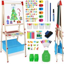 WOSTOO Adjustable Wooden Easel for Kids 19.3"D x 19.3"W x 55.9"H,
