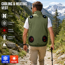 21V Cooling Heating Vest Jacket w/ Fans Battery; Waterproof Green Medium