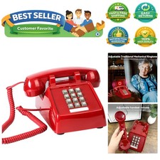 Classic Mechanical Ringer Red Corded Telephone - Adjustable Volume Feature