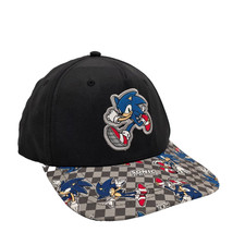 SONIC THE HEDGEHOG Snapback Hat Black SEGA Adult OSFA Full Print Brim