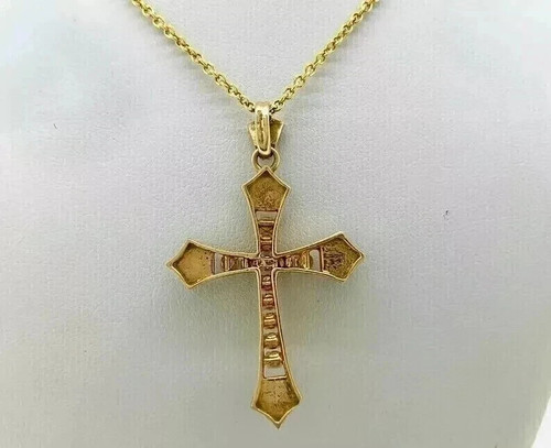 1.30Ct Round Cut Lab Created Diamond Cross Pendant Chain 14K Yellow Gold Plated - Picture 3 of 6