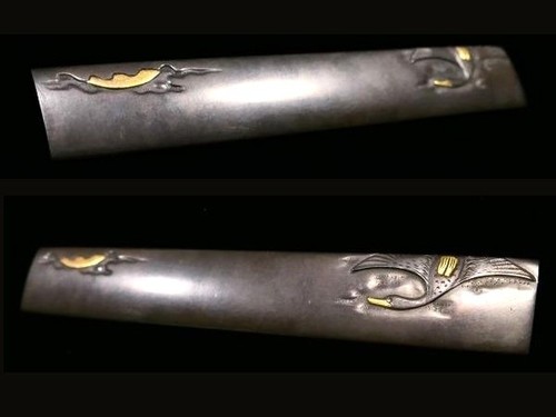 Edo era Japan antique moon bird cloud Kozuka signed by Ichiunsai Masayoshi sword