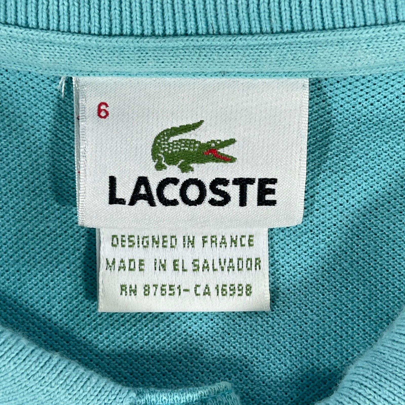 Lacoste Men's Size 6 Aqua Blue Short Sleeve Polo Shirt Crocodile Logo thumbnail 3