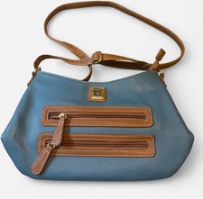 Stone Mountain Pebbled Blue Brown Shoulder Bag Zipper Accents Adjustable Strap