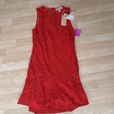 Michael Kors Red Lace Sleeveless Round Neck Sheath Knee Length Dress Size 4