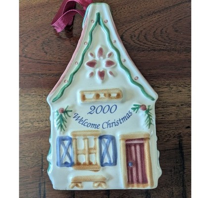 VTG 2000 Pfaltzgraff Gingerbread House Ceramic Christmas Ornament Original Box