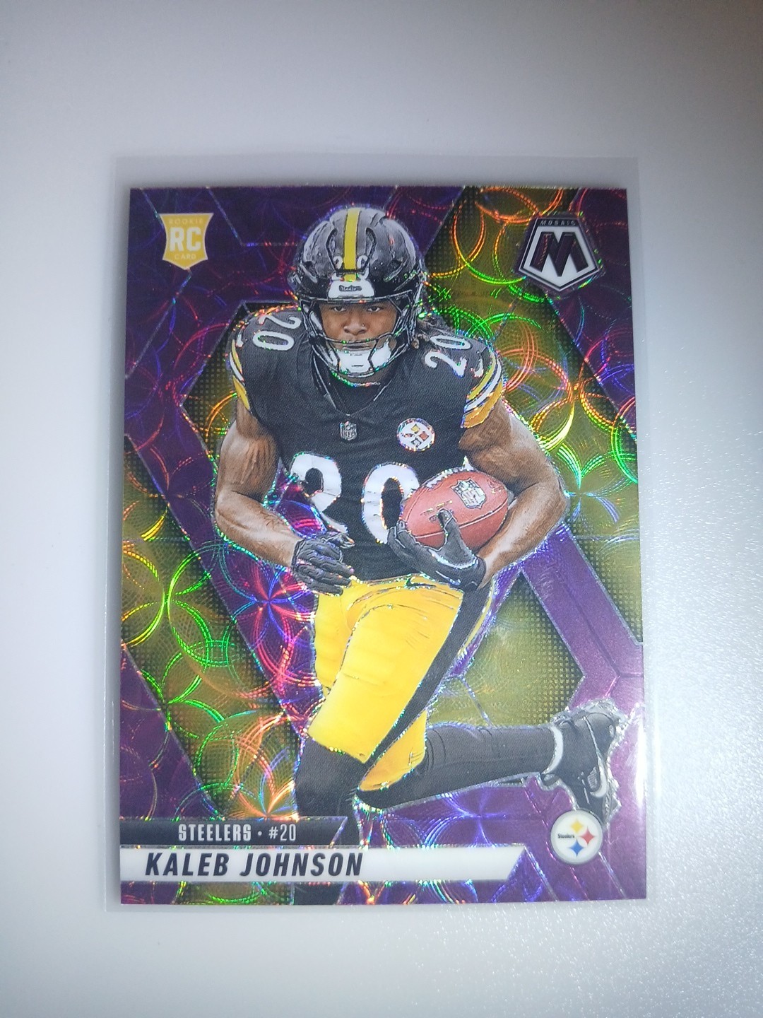 Kaleb Johnson 2025 Panini Mosaic Rookie RC Purple Scope #315 Pittsburgh Steelers