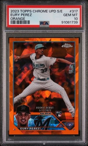 2023 TOPPS CHROME SAPPHIRE EDITION EURY PEREZ ORANGE RC DEBUT /25 PSA 10