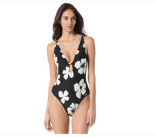 Vince Camuto Women's Floral-Print Plunge One-Piece Swimsuit Size 6 10432