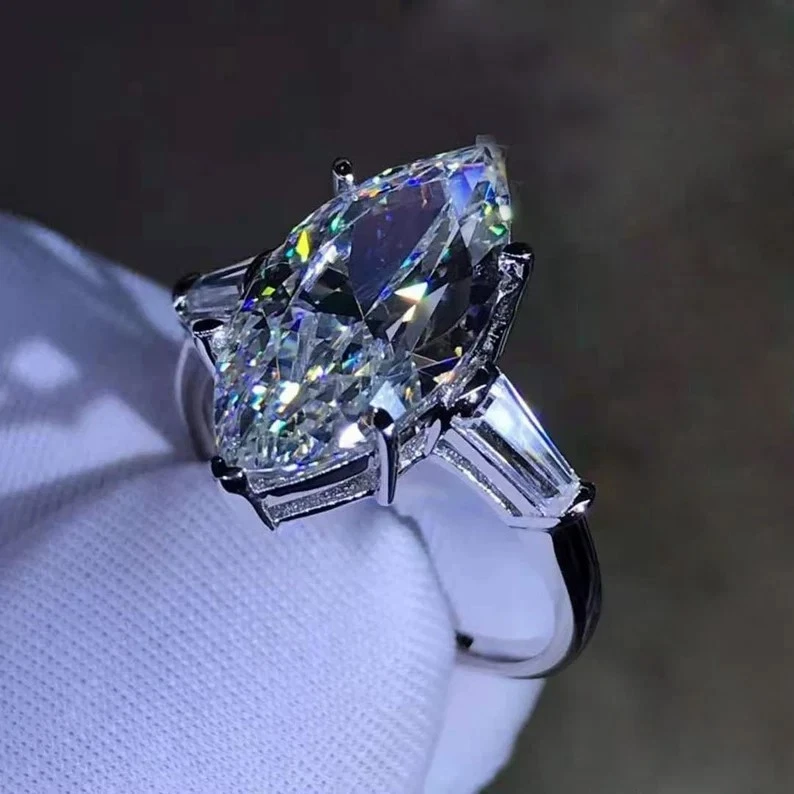 8.00 Ct Certified Marquise Cut White Treated Diamond Solitaire Ring 925 Silver ! - Image 3 of 4