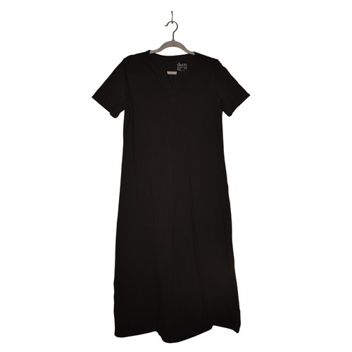 DENIM & CO. NEW $64 Essentials Split V-Neck Knit Maxi Dress Black PS