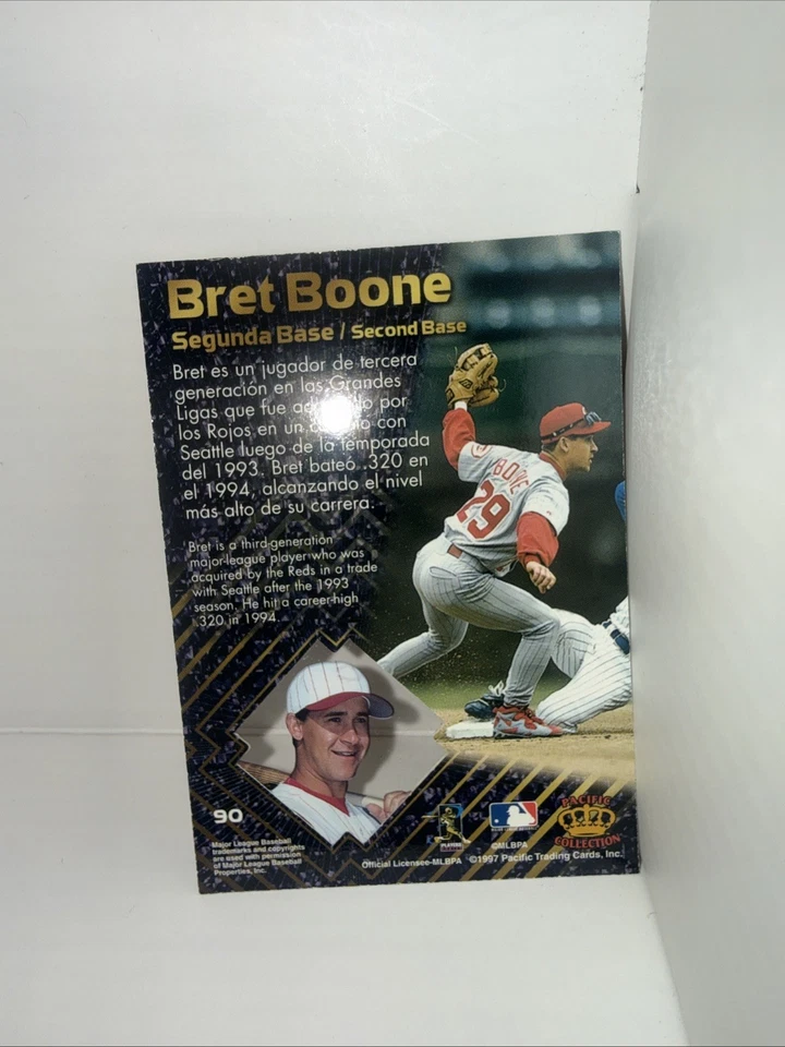 1997 Pacific GOLD PRISM #90 Bret Boone Reds RARE ACETATE WINDOW SUPER PREMIUM - Image 3 of 3