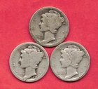 THREE 1917 MERCURY DIMES: P + D + S Mints, .216 Troy Oz ASW ~ $18 in SILVER