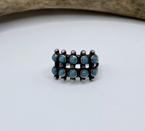 Vintage Sterling Silver Bell Trading Post Turquoise Snake Eye Ring Sz 6