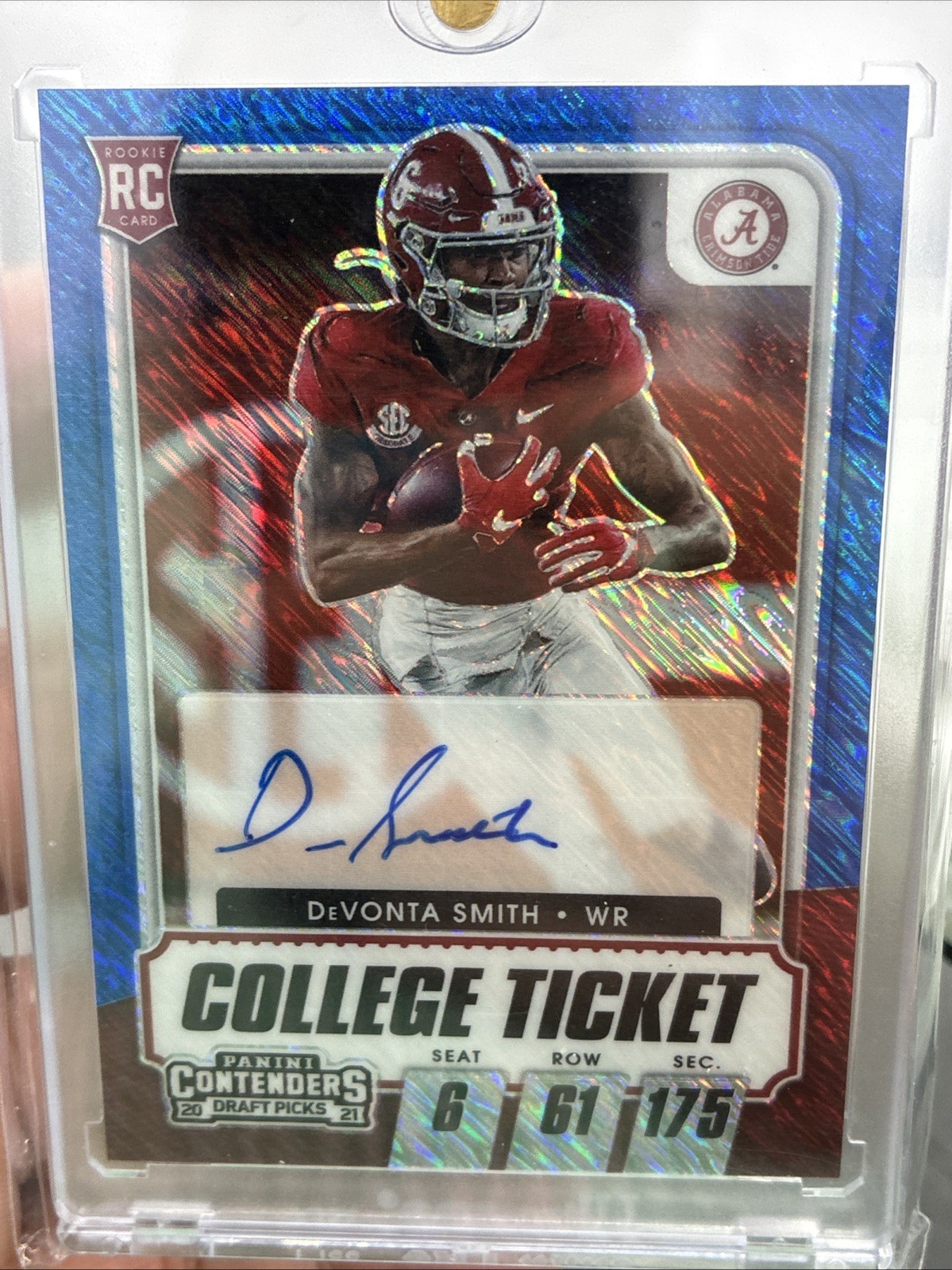 2021 Contenders DP Devonta Smith FOTL Only Premium Blue Shimmer Auto /27. SSP.