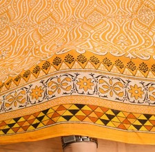 Sushila Vintage 100 Pure Cotton Saree Yellow Floral Printed Soft Craft Fabric
