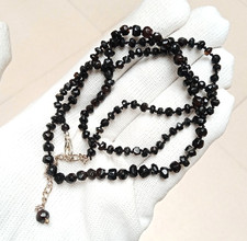Natural Black Agate Beaded Necklace, Faceted Beads, Hand Knotted, Unisex