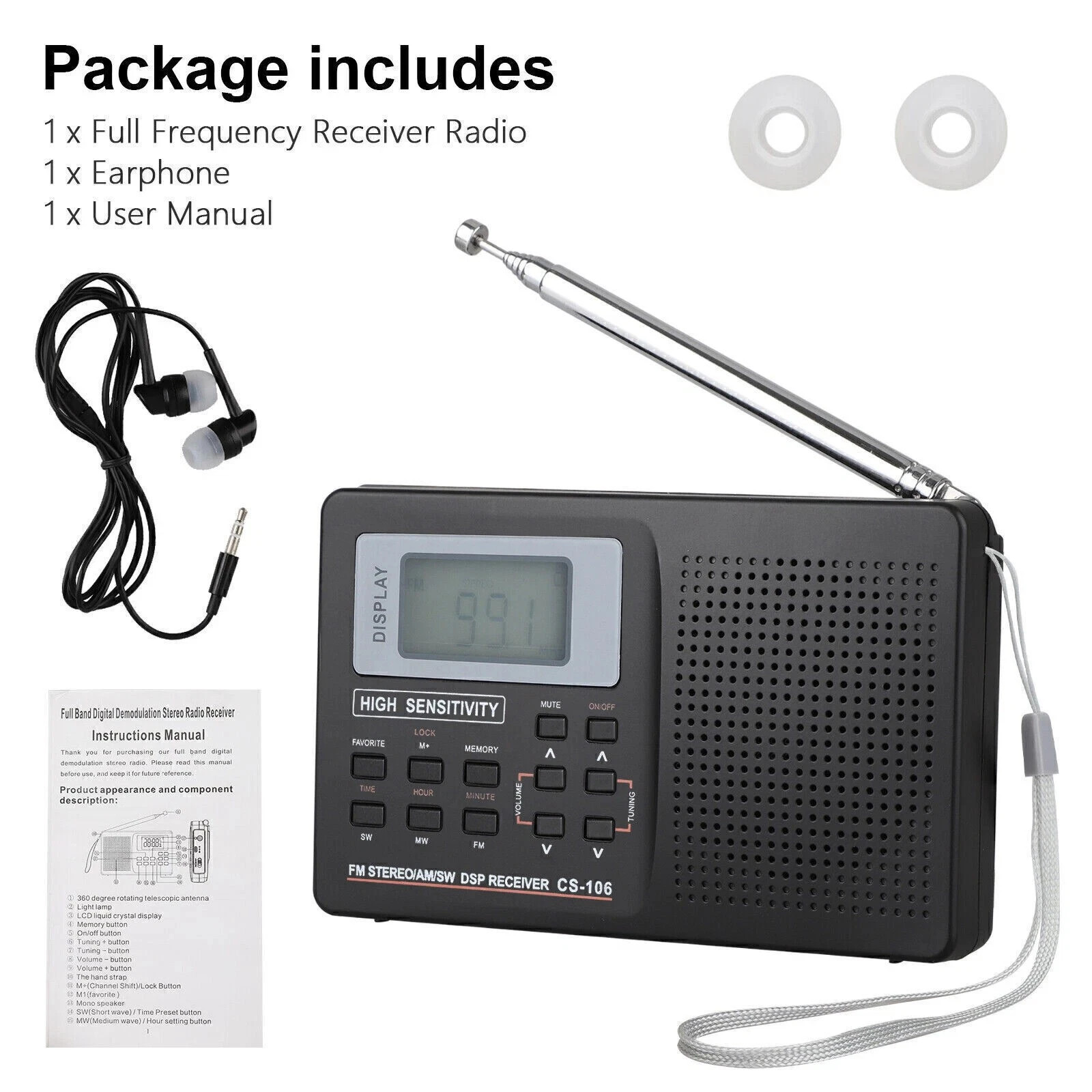 Portable Full Band AM/FM/SW/MW/LW Radio.Digital Stereo Speaker Player ...