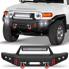 For 2007-2014 Toyota FJ Cruiser Steel Front Bumper W/Winch Plate & LED Lights