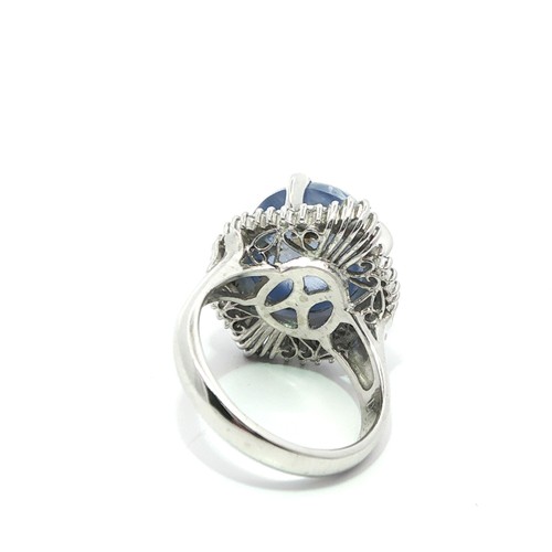 Vintage Platinum GIA 13.89ctw Cabochon Nice Blue Star Sapphire w/ Diamond Ring - Picture 9 of 15