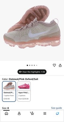 Nike Air VaporMax Women's Knit Lace-Up Low Top Sneakers Oatmeal Pink Sail