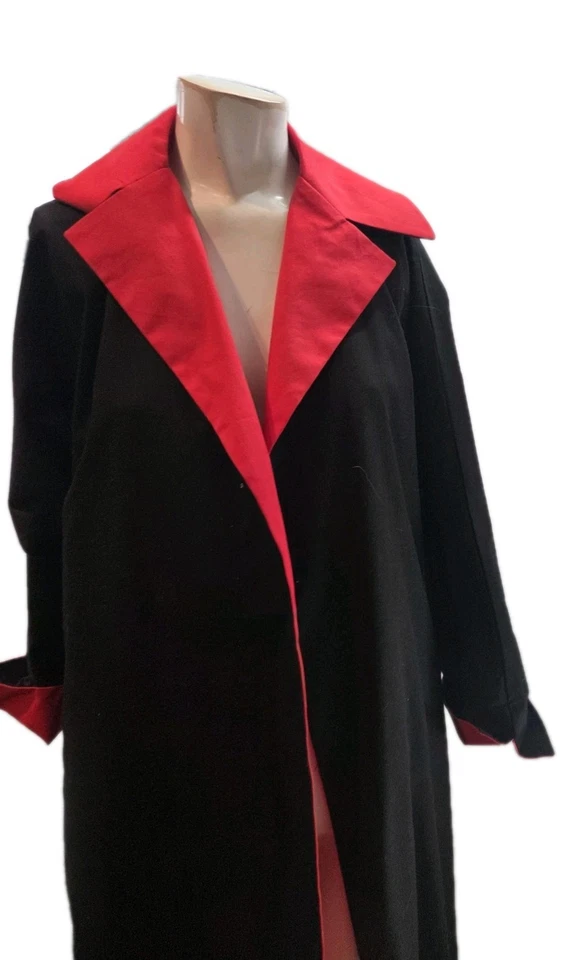Neiman Marcus Women's Coat 8 Vintage Red Black Reversible Trench Belted - Image 2 of 4