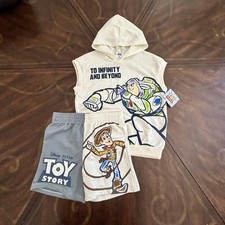 DISNEY PIXAR NWT Boys Toy Story Buzz Lightyear  Woody Short Set Hoodie - Size 6