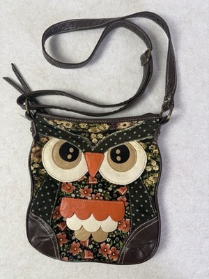 Cute Owl Crossbody Purse Floral Corduroy Faux Leather Shoulder Bag