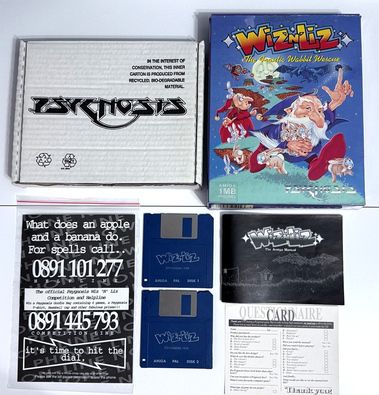 WIZ 'N' LIZ - COMMODORE AMIGA - PSYGNOSIS - BIG BOX *EXCELLENT CONDITION*