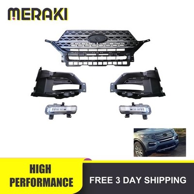 Front Upper Grille & Fog Light & Fog Light Cover Kit For 2020-2022 Ford Explorer